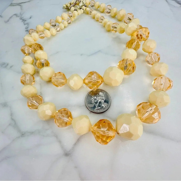Vintage Beaded Necklace Signed Germany Double Strand Faceted Peach Cream… - Picture 9 of 9